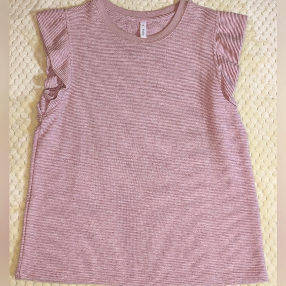 Wishlist Tops - Waffle Knit Cap Ruffle Sleeve Rose Color Top